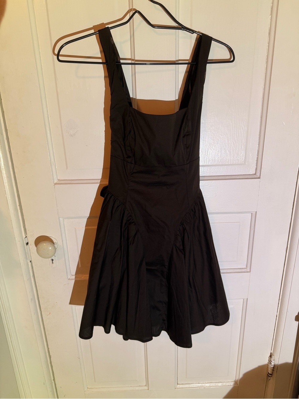 Black Square-Neck Mini Dress with Flared Skirt